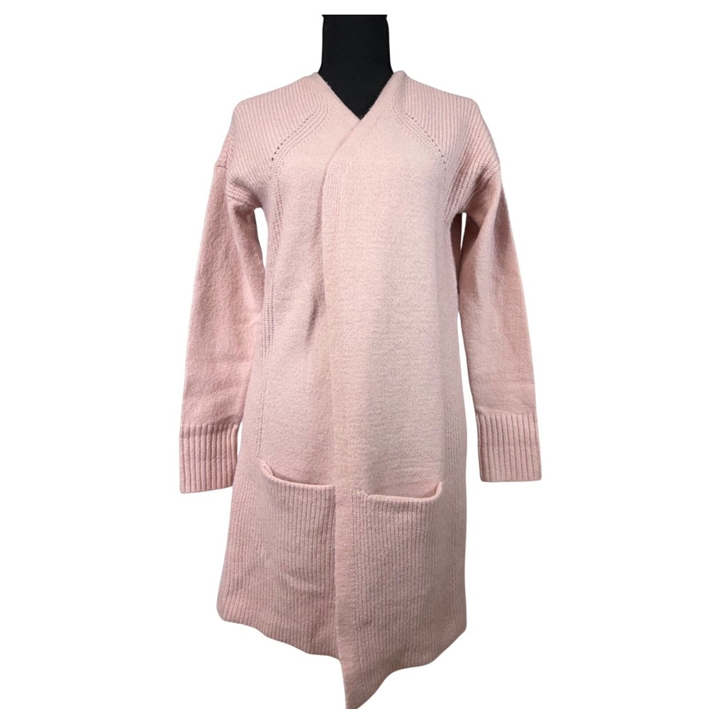 Hannah Rose Womens‎ Open Front Knit Cardigan Long Sleeve Pockets Sweater Pink S